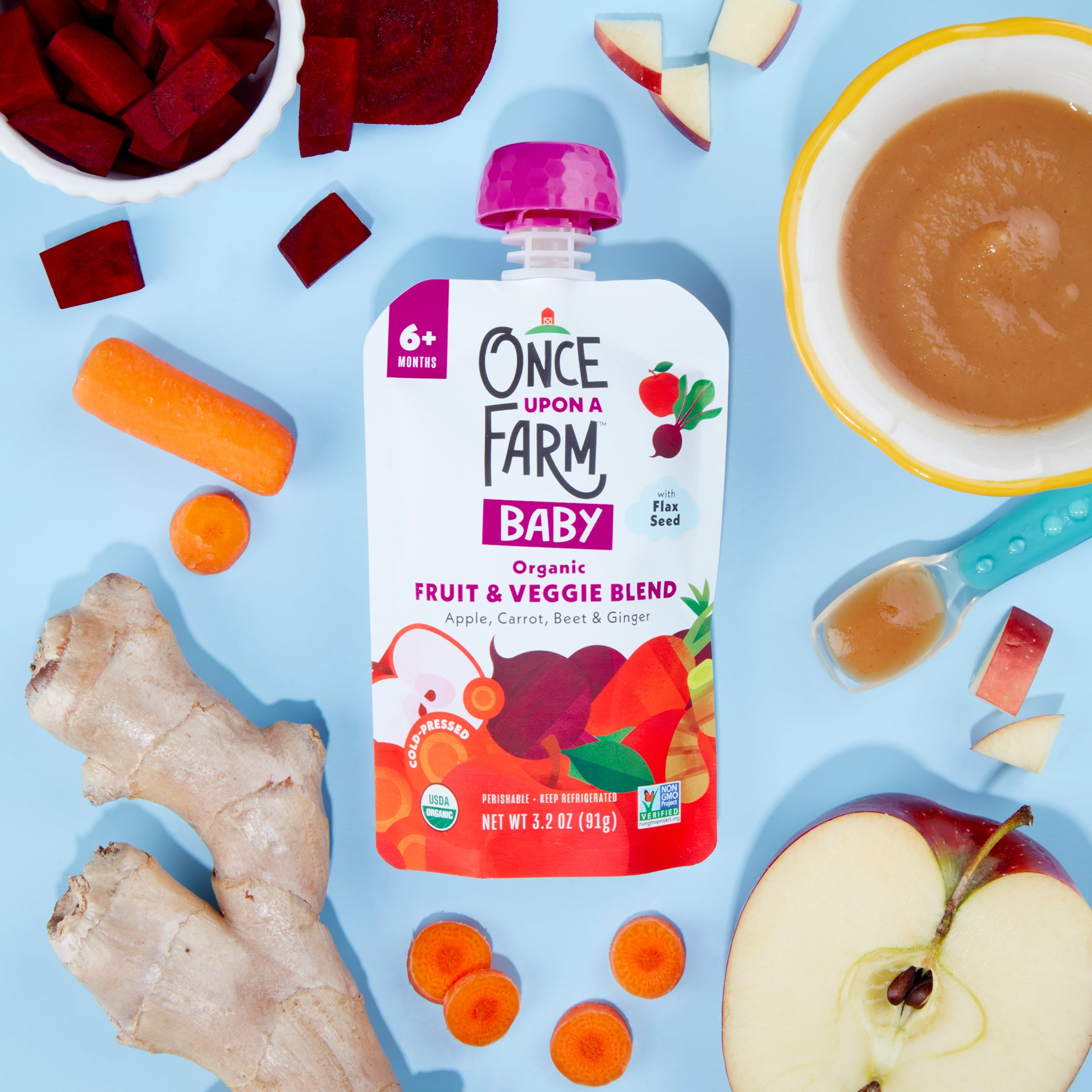 Once Upon a Farm Apple, Carrot and Beet Organic Baby Food Pouch, 3.2oz