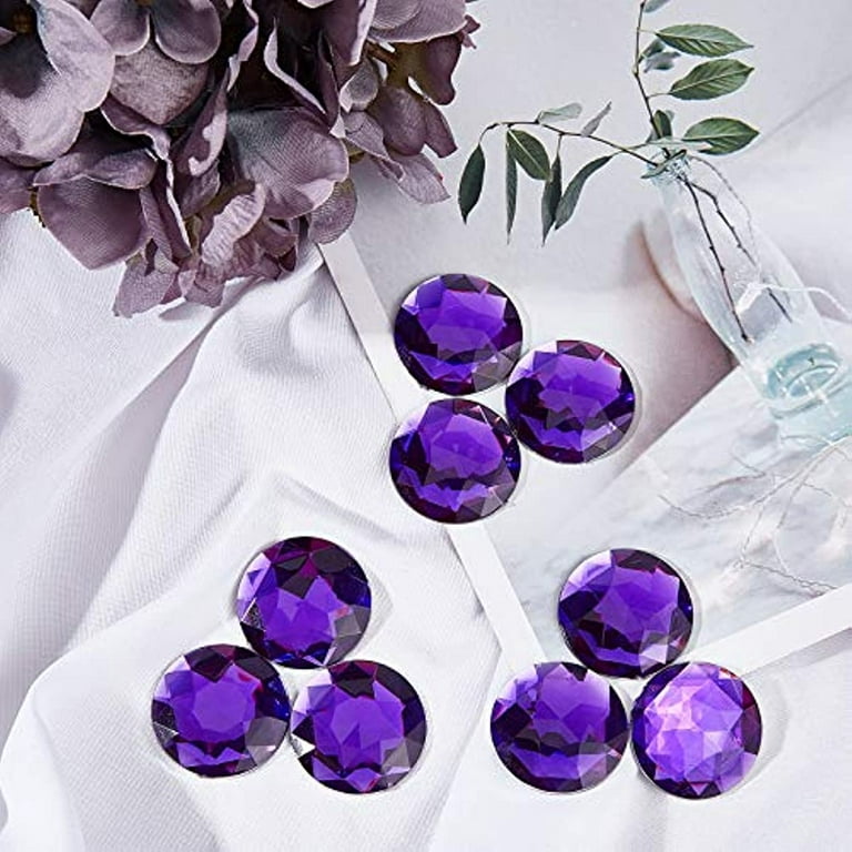 50pcs 30mm Flat Back Round Acrylic Rhinestone Self-Adhesive Plastic Circle Gems Stick on Jewels(Purple) for Costume Making Cosplay Jewels Invitation