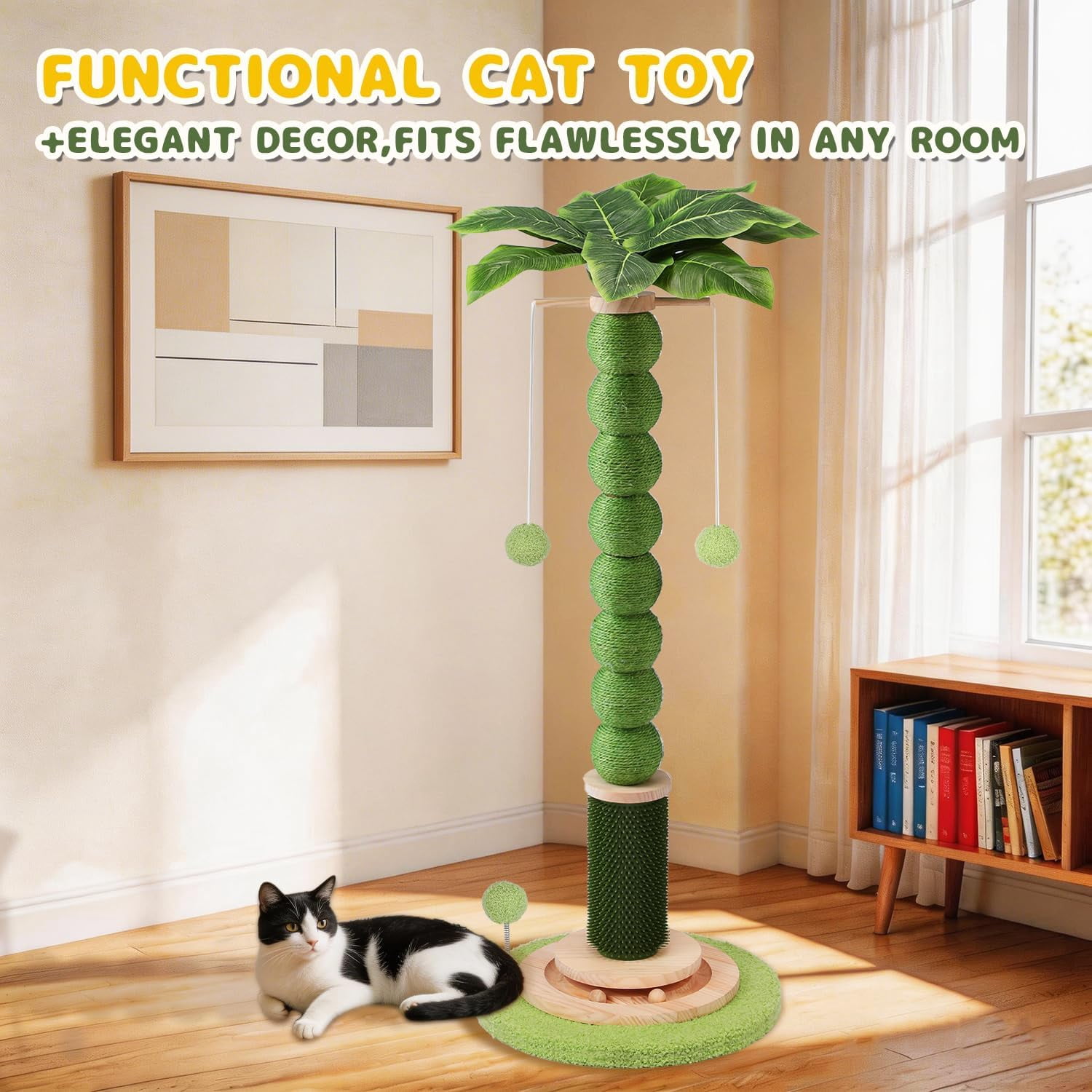 41 Inch Tall  Scratching Post with Rotating Ball and Wood Toy for Indoor Cats