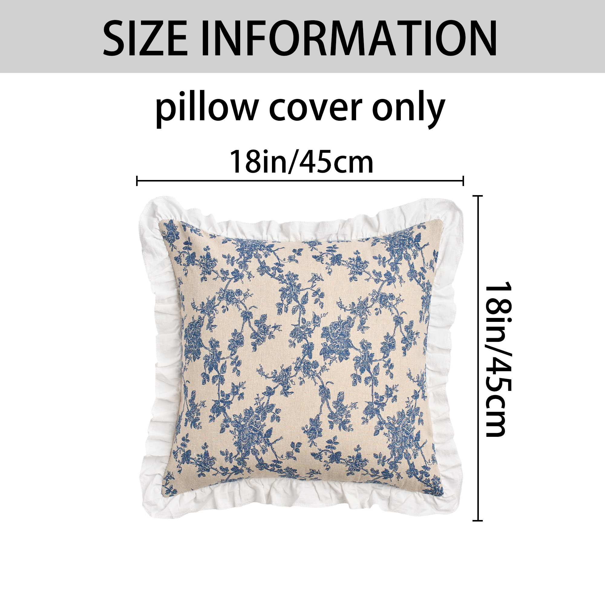 Unique Bargains Set of 2 Leaf Print Pillow Covers with Ruffled Trim Blue 18" x 18"