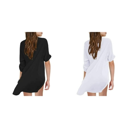 Lojoutye 2 Pack(Black 1PCS & White 1PCS) Multipack Little Girl s Swimsuit Beach Cover Up for Girl Chiffon Shirt Bikini Beachwear 4T Top Bathing Suit Beach Dress Swim Coverup