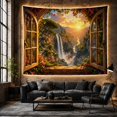 thumbnail image 6 of Waterfall in a Lush Mountain Valley at Sunset, Serene Fantasy for Nature Lovers, Mountain Landscape Art, Housewarming Gift, Tapestry Wall Hanging for Bedroom and Living Room, 6 of 7