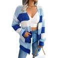 thumbnail image 4 of Xuanfei Women Striped Color Block Open Front Lantern Long Sleeve Cardigan Sweater Coat With Pocket, 4 of 7