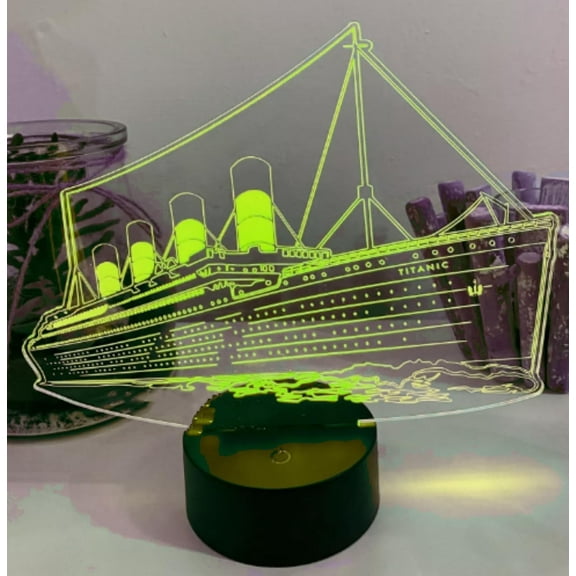 YSITIANNA 3D Ship Night Light Optical Illusion Led Lamp with 7 Colors Changing Birthday Xmas Gift for Boys and Girls Kids Children Room Decor STNL#4760