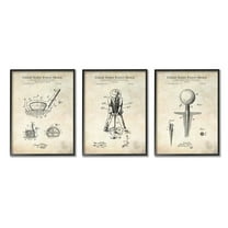 Golf Sport Vintage Patent Club Head and Tee Diagram Typography Graphic Art Framed Art Print Wall Art, Set Of 3
