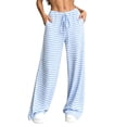 thumbnail image 3 of Women's Soft Knit Drawstring Elastic Waist Pants With Side Pockets, Tummy Control Pull On Trousers, Comfy Casual & Lounge Stretch | TruHer,Light Blue XL, 3 of 9