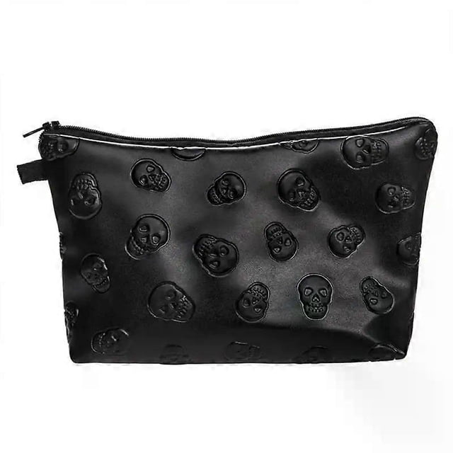 Black Skull Cosmetic Bag Women PU Leather Makeup Bag Travel Organizer