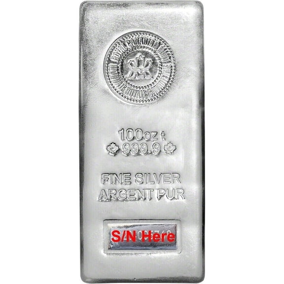 Royal Canadian Mint RCM 100 oz Silver Bar .9999 Fine Silver - Random Year