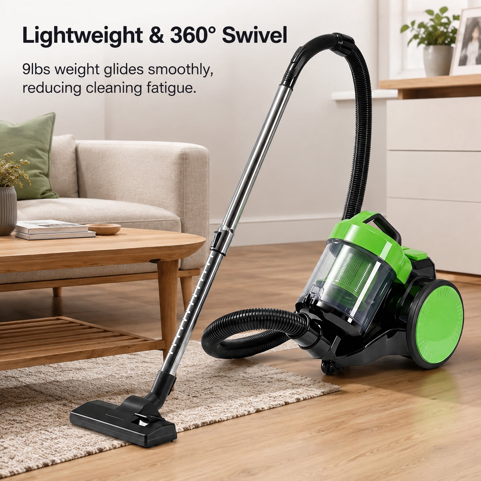 Alvantor Household Portable Vacuum Cleaner, 16Kpa Bagless Canister Cleaner, Lightweight Powerful Vacuum for Carpets and Hard Floors, 1.8L, with Washable HEPA Filter, Auto-Rewind