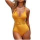 thumbnail image 2 of Trajes de baño de una pieza para mujer, traje de baño de bikini con tirantes y espalda descubierta de color liso para mujer, 2 of 5
