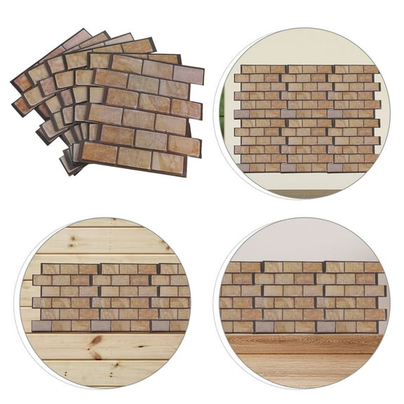 BESTYASH 6Pcs Self Adhesive Brown Brick Wallpaper PVC Peel and Stick 3D Textured Wall Covering for Living Room Kitchen