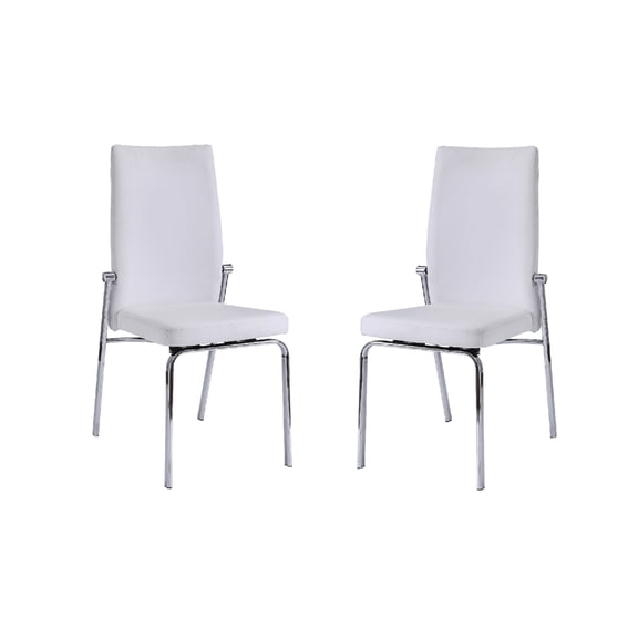 Metal Dining Chair, Vegan Faux Leather, Set of 2, White, Chrome- Saltoro Sherpi