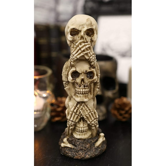 Ebros Triple Stacked Funny See Hear Speak No Evil Skulls Figurine 7.5"H
