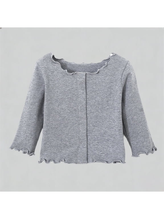 Girls' Tops Ruffle Hem Blouses With Lace Trim Cute Casual Shirts Long Sleeve Soft Tops For Toddler Kids Daily And School Outfits Shirts For Little Girls Blouses Grey 120/(4-5 Years)