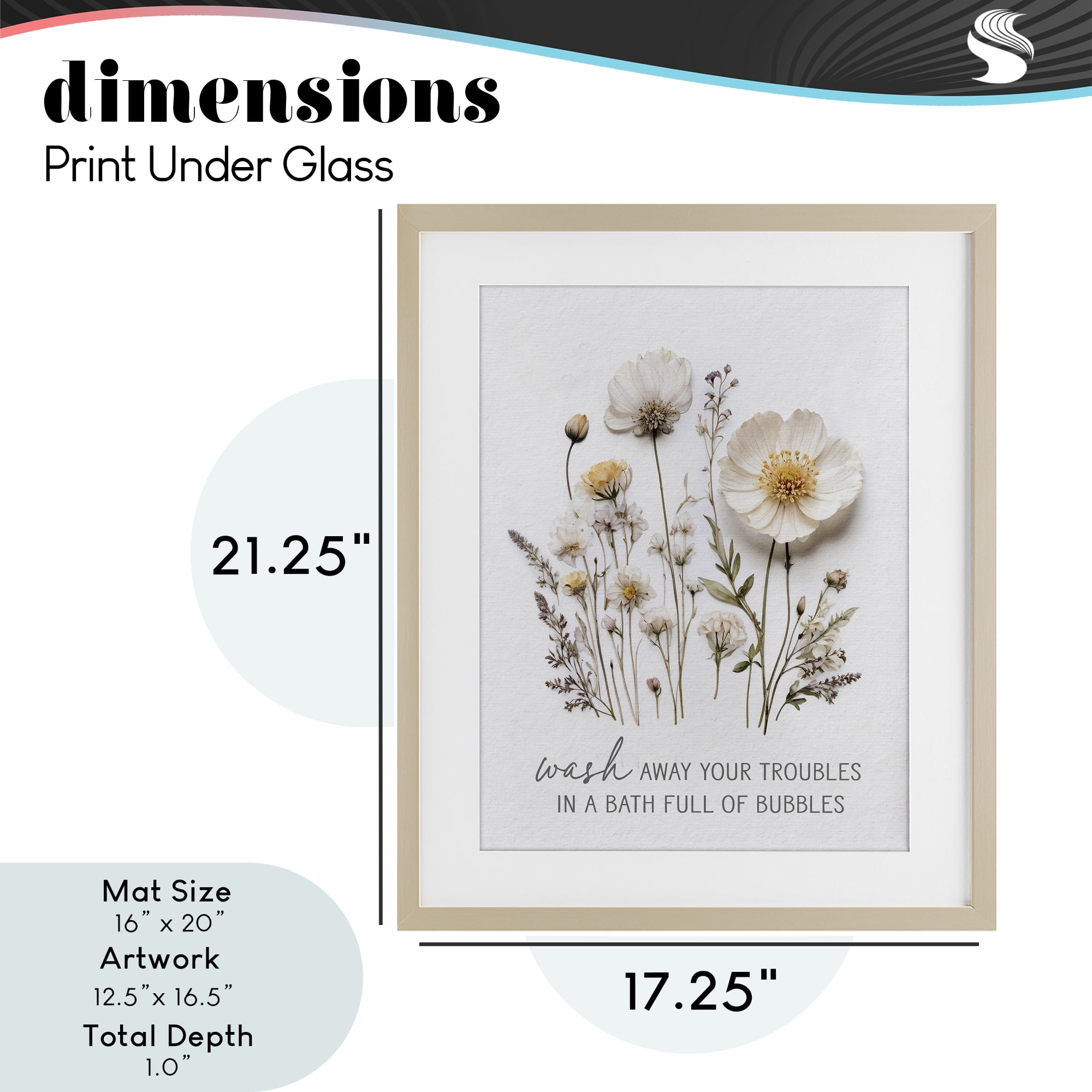 Pressed Flowers Wash Away Troubles Birch Framed Print Under Glass, design by Lettered and Lined