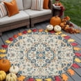 thumbnail image 4 of Boho Tribal Washable Round Area Rug 7 ft, Vintage Flowers , Soft Non Slip Rugs Stain Repellent Indoor Felt Carpet for Living Dining Room Bedroom Home Office, 4 of 9