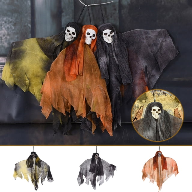 Xihbxyly Paño de Cabeza de Calavera para Festival de Fantasmas, Aterradora Decoración Colgante de Fantasmas, Decoración para Casa Embrujada de Interior y Exterior, Temática de Fiesta de Halloween, Ex