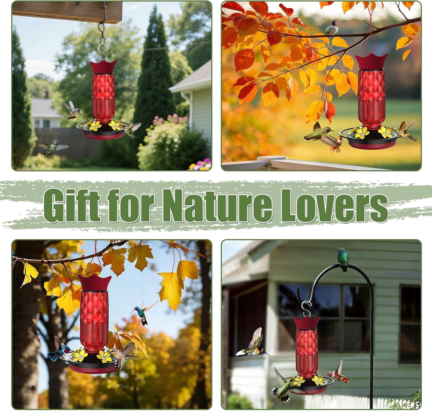 HZMSYQ Hummingbird Feeders for Outdoors, Hanging Hummingbird Feeder with Flower-Shaped Feeding Ports, Bird Feeder with Bee Proof Built-in Ant Moat, Outdoor Garden Decor Gifts for Women Mom
