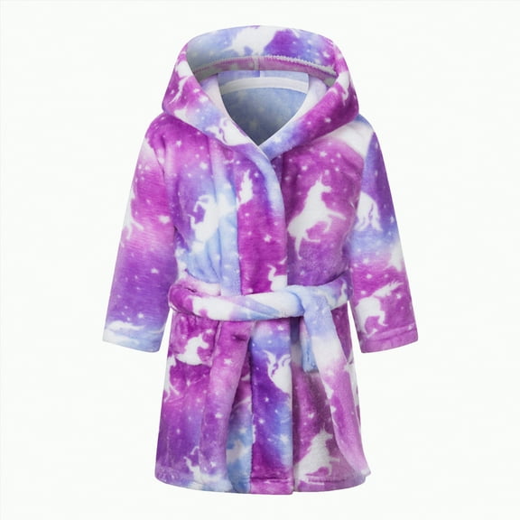 Hessimy Girls Soft Fleece Robes Plush Hooded Bathrobes Sleepwear For Kids 2-16 Years Warm Fall Winter Toddler Pajamas (Purple,4-5 Years)