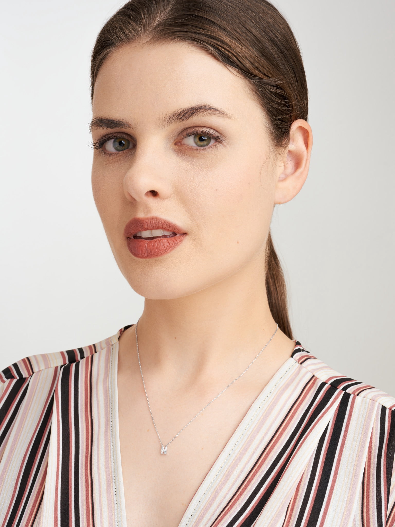 Forever Facets "N" CZ Necklace in Rose Gold over Sterling Silver, Adult Female