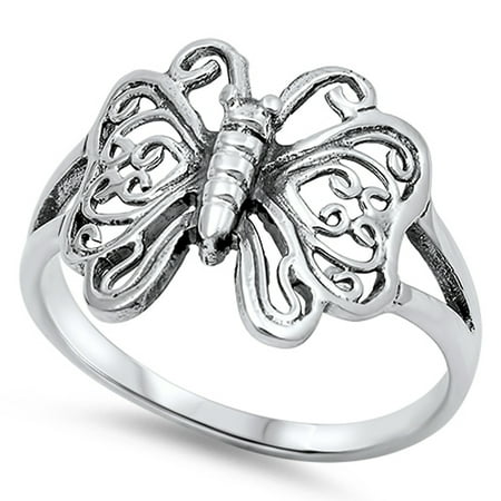 Filigree Heart Ring - Oxidized Butterfly Filigree Heart Wings Ring 925 Sterling Silver Band Size 6