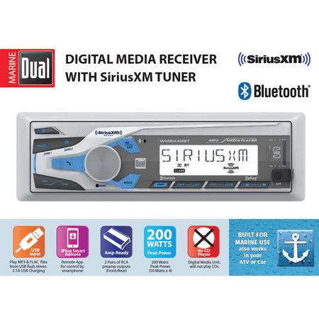 Dual Electronics WMSX42BT Marine Stereo LCD Single DIN with Built-In Bluetooth, SiriusXM SXV300 Tuner, USB Port and $70 Online/Mail-in Rebate