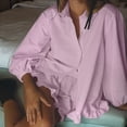 thumbnail image 5 of Women 2 Piece Outfits Long Sleeve Button Down Blouse and Shorts Sets Pink S, 5 of 9