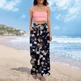 thumbnail image 6 of Palazzo Pants for Women 2026 Spring Summer Floral Print Elastic High Waist Wide Leg Loose Flowy Boho Beach Pants with Pockets, 6 of 7