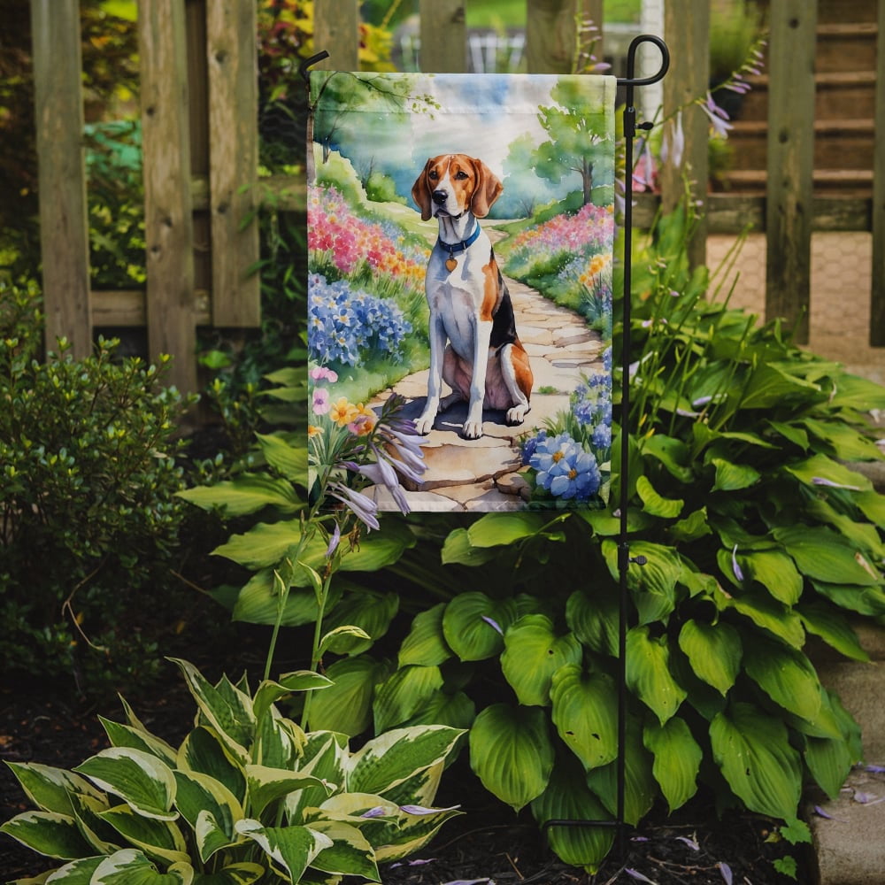 English Foxhound Spring Path Garden Flag 11.25 in x 15.5 in