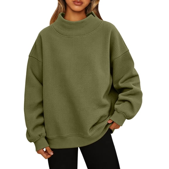 Gunia Plus Size Neck Women Sweatshirt Long Sleeve Crewneck Sweatshirt Casual Lightweight Pullover Tops Fall Fashion Clothes Army Green S-3Xl