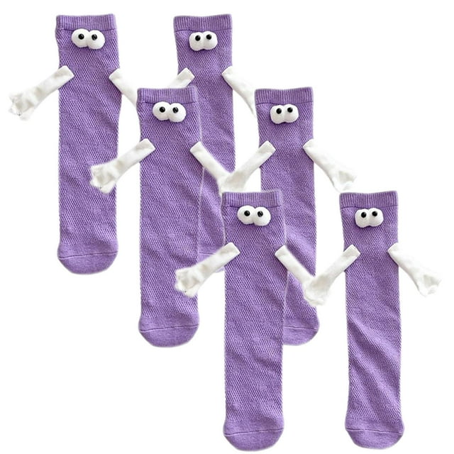 Calcetas Magneticas MagSoxPurple 3Pares Morado 5-9.5US Animados Calcetines Tubo Medio Magnéticos Poliéster.