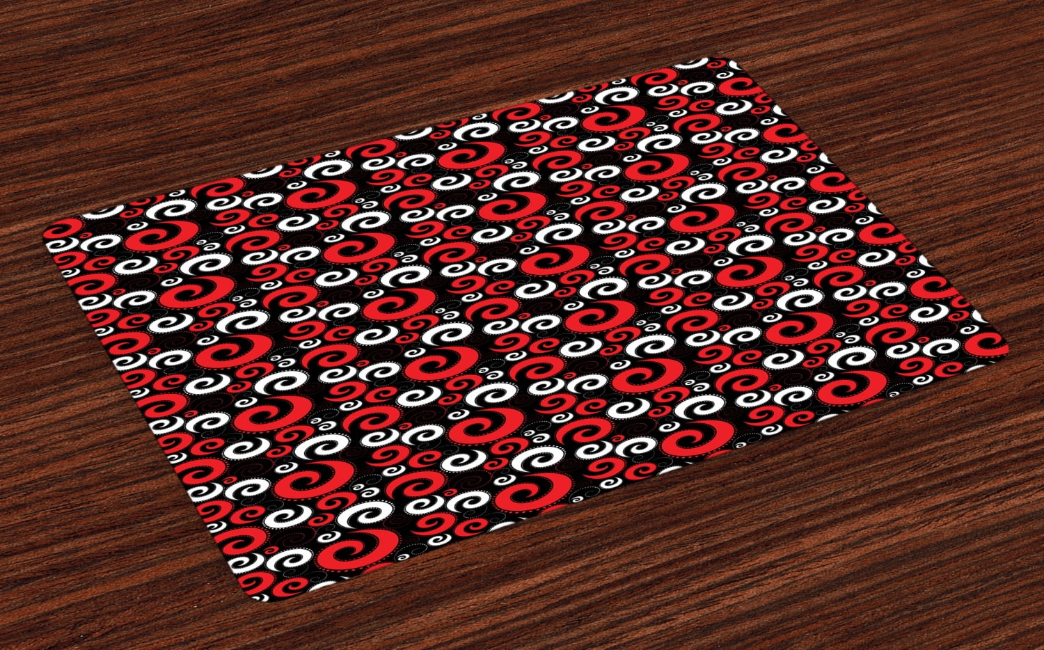 Red and Black Placemats Set of 4 Modern Pattern with Swirl Shapes and
