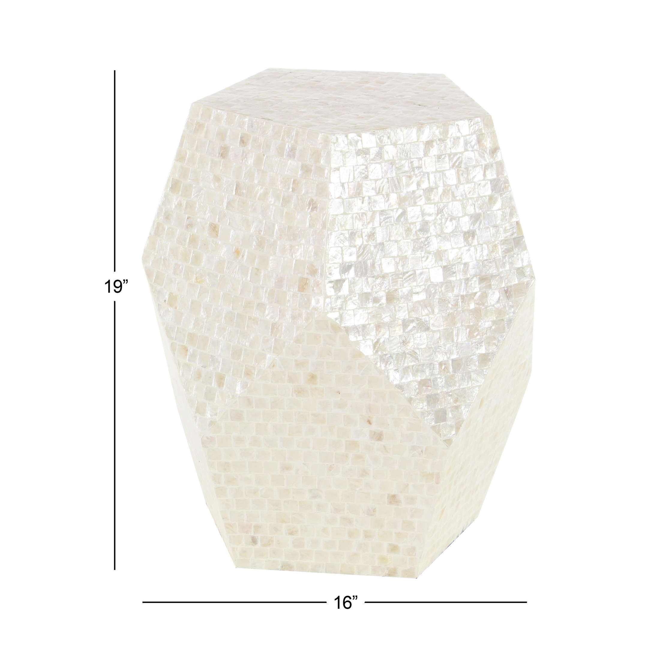 DecMode 16" x 19" Cream Mother of Pearl Shell Handmade Mosaic Inlay Geometric Accent Table, 1-Piece