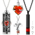 thumbnail image 1 of Juego de 4 Collares para Urna de Acero Inoxidable, Joyería de Cremación, Corazón Cilíndrico, Cruz Rectangular, Recuerdo de Cenizas, Dije Impermeable para Urna Conmemorativa para Hombre y Mujeres, 1 of 1