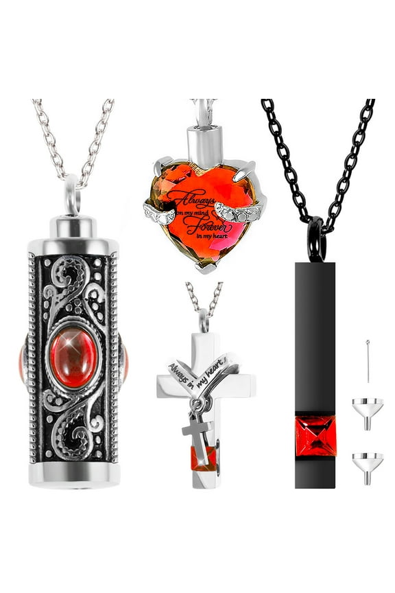 Cremation Urn Necklace,4Pcs Urn Necklace for Ashes Keepsake Cremation Jewelry Vertical Bar Zircon Crystal Urn Necklace Urn Stainless Steel Memorial Pendant for Women Men Loved Ones Pet