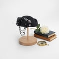 thumbnail image 3 of Vjnyvs Rhinestone Felt Beret Vintage Pillbox Hat Women Fascinator Hat British Derby Cap Flight Attendant Hat for Church Tea Party, 3 of 7