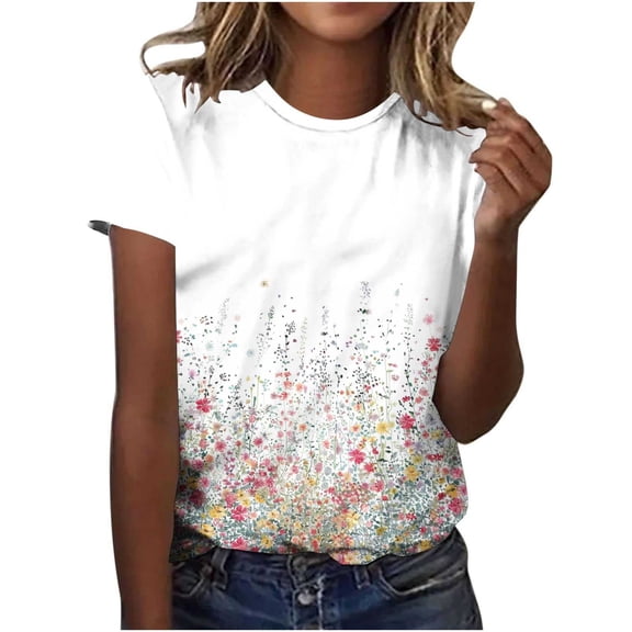 Fengqque Women's Short Sleeve Tops Casual,Women's Round Neck Short Sleeved Round Neck Casual T-shirt Multicolor-G XL(XL)