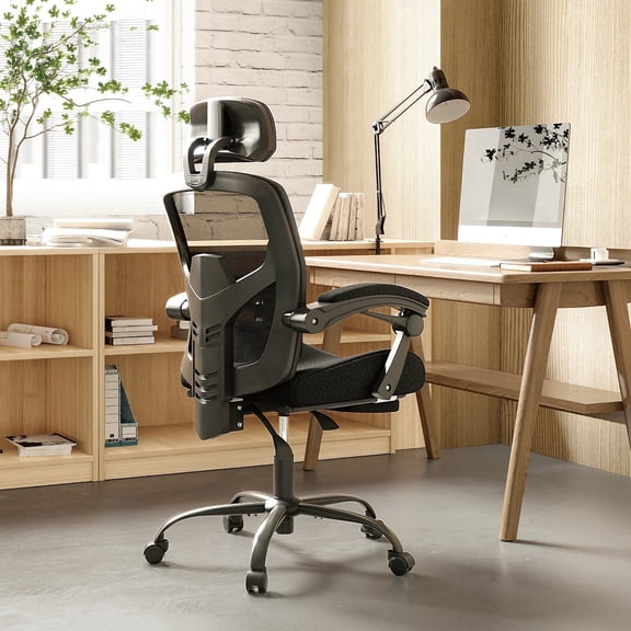 KPUY Office Desk Chair with Footrest, High-Back Mesh Rolling Swivel Reclining Chairs with Headrest, Lumbar Support, Comfy Arms for Home, Office, Gaming