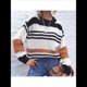 thumbnail image 4 of Suéter Corto A Rayas con Bloques de Color para Mujer, Otoño e Invierno, Larga, Cuello Redondo, Jersey de Punto Holgado Color Naranja L, 4 of 10