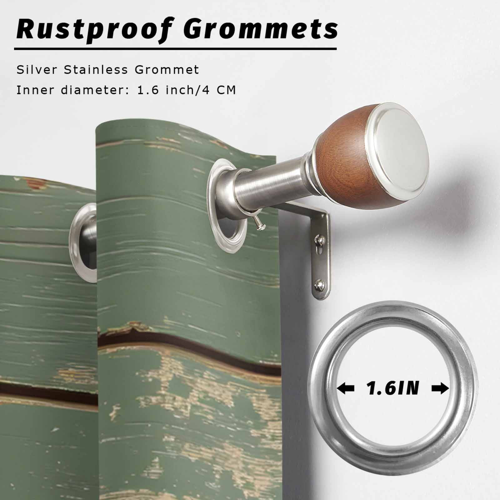 Outdoor Curtains for Patio Waterproof, Green Brown Farmhouse Windproof Pravicy Outside Porch Blackout Curtain, Vintage Wooden Sun Blocking Grommets Curtains for Cabana Gazebo 54"x108"