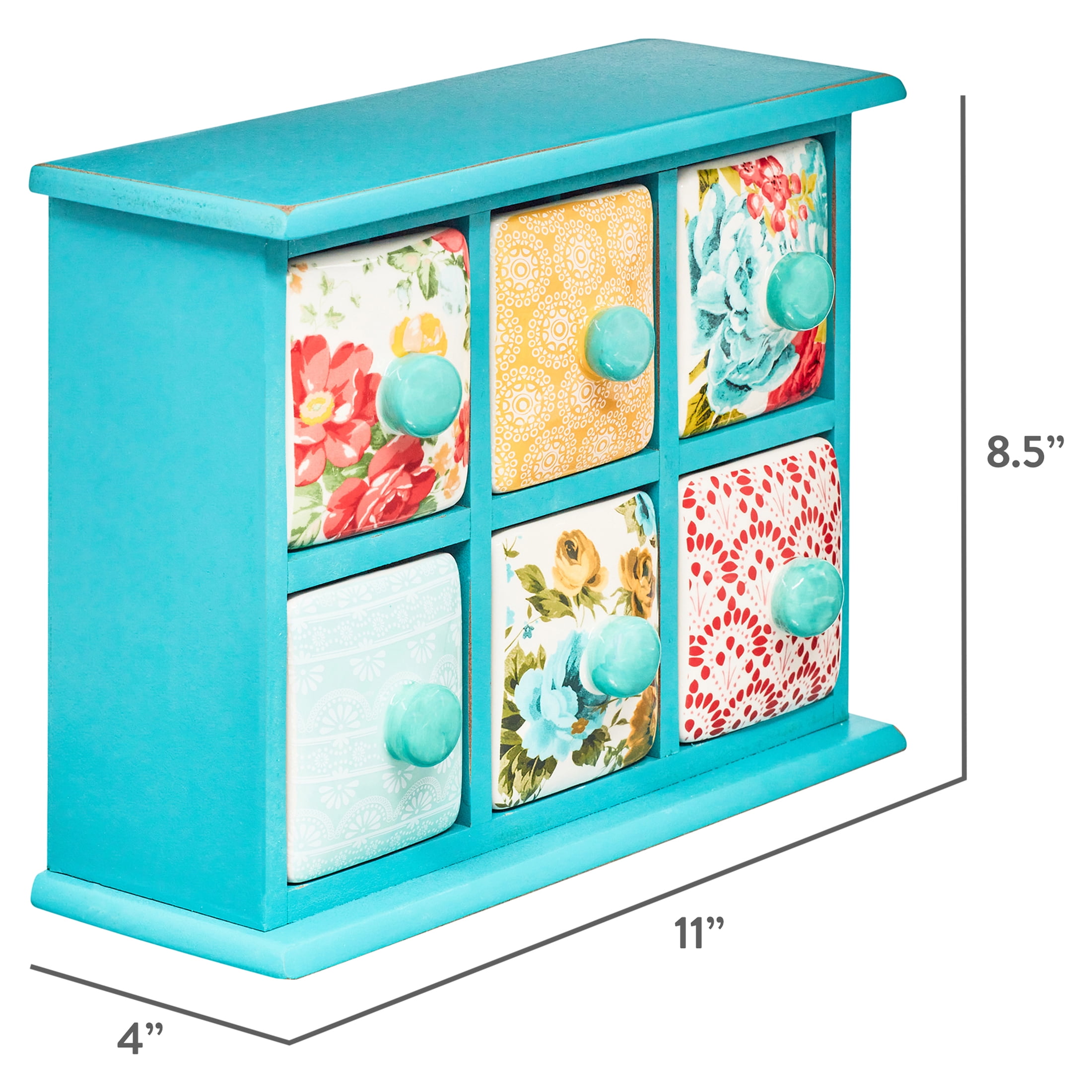 The Pioneer Woman Vintage Floral 6-Drawer Spice & Tea Box