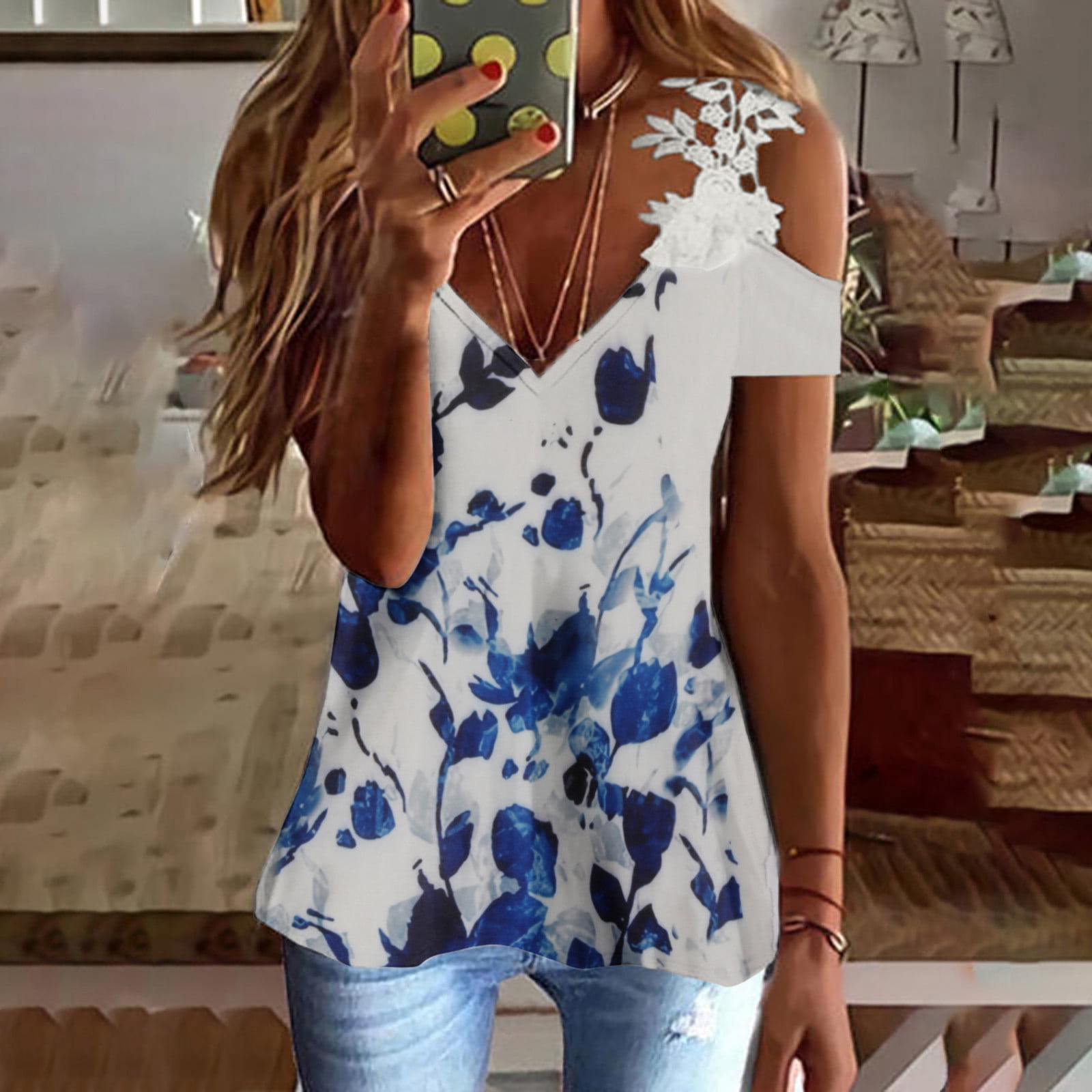 Cold Shoulder Tunic Tops Blouse Summer 