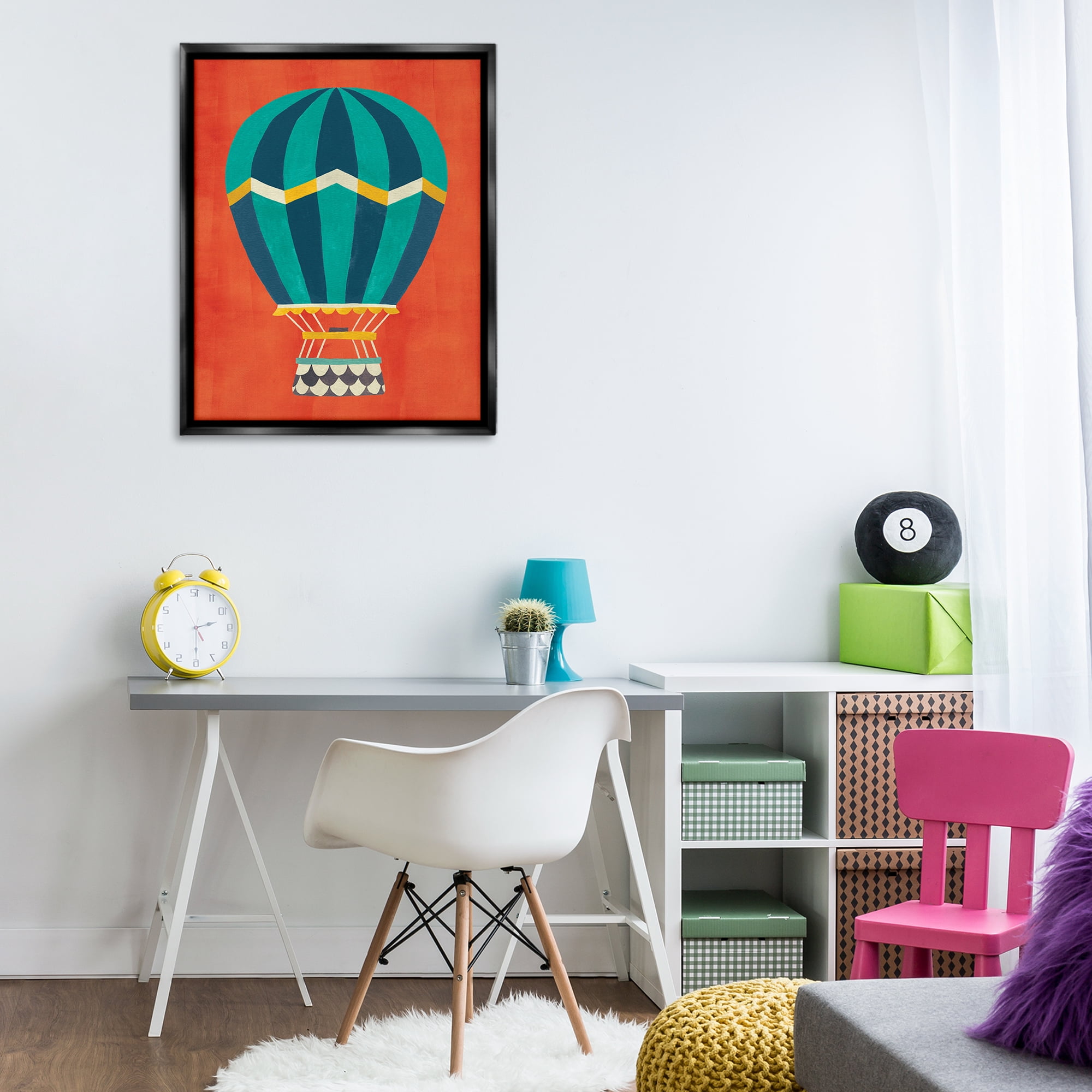Stupell Industries Hot Air Balloon on Red Transportation Painting Black Floater Framed Canvas Art Print Wall Art, 25 x 31