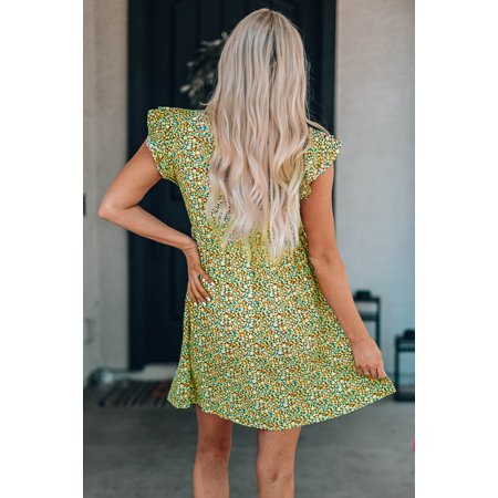 GCKG Women s Multicolor Floral Print Ruffled V Neck Babydoll Dress (US 8-10)M