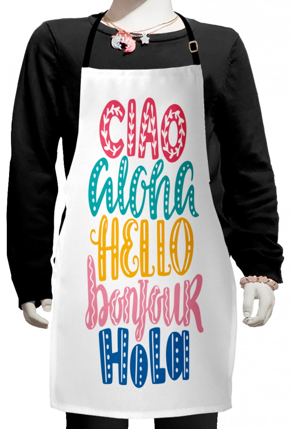Saying Kids Apron, Hello in Different Languages with Floral and