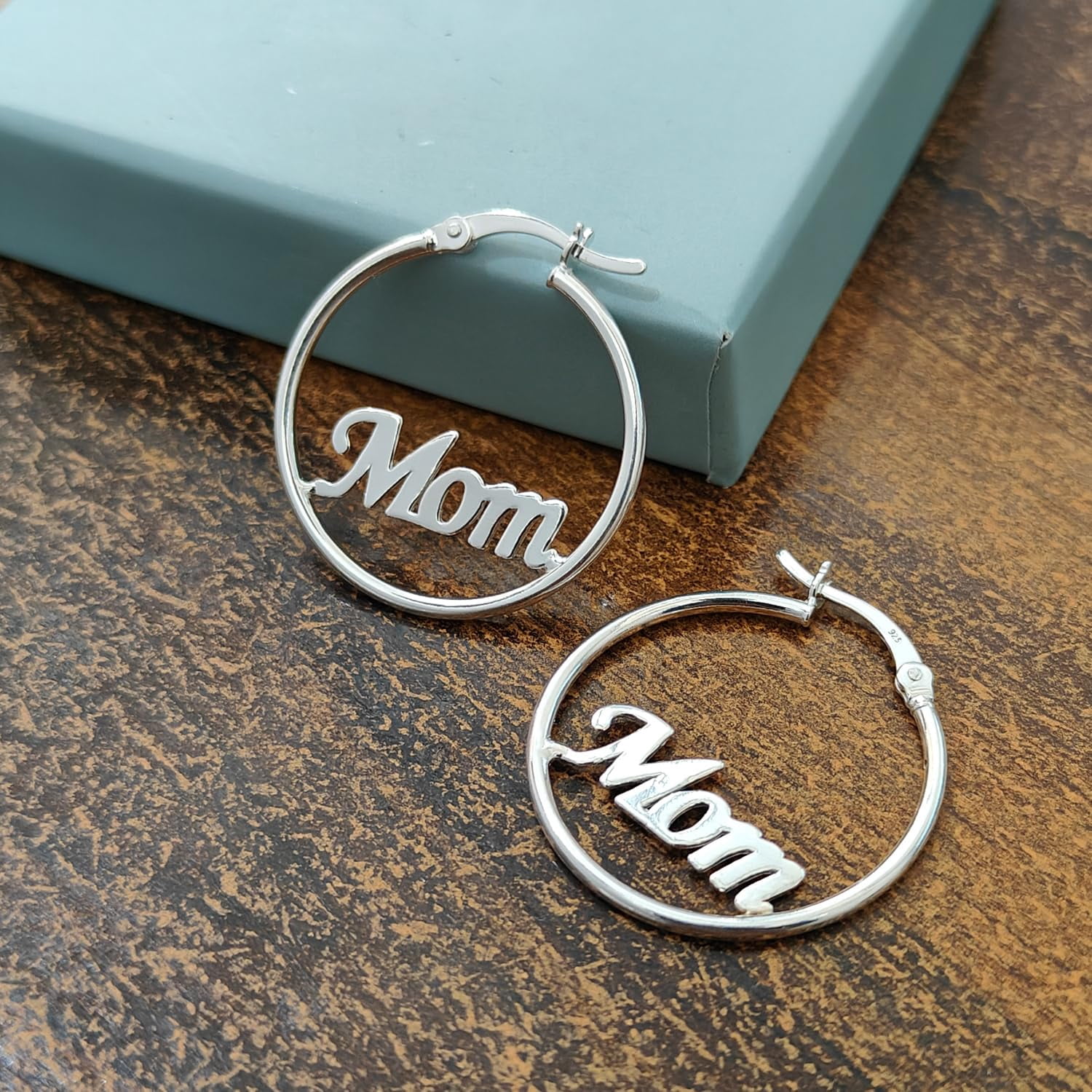 LeCalla 925 Sterling Silver Mom Small Hoop Earrings for Women Teen Round Handmade Woven Letter Earrings Click-Top Hoops Earrings 25 MM