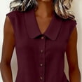 thumbnail image 6 of Tank Top Women Running Tank Top Women Women's Solid Color Casual Sleeveless Lapel Doll Collar Knot Linen Button Cardigan Top Wine M, 6 of 7