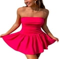 thumbnail image 4 of POINTERTECK Solid Color Strapless Flared A-Line Dress for Women‘s Summer Fashion, 4 of 9