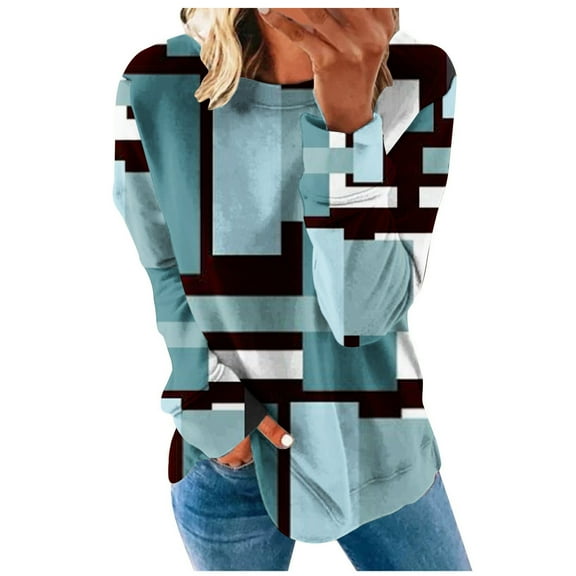 Otvok Womens Tops Round Neck Long Sleeve Print Sweatshirt