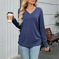 thumbnail image 4 of HomeDM Womens T-Shirts Long Sleeve V Neck Casual Shirts Solid Color Workout Tunic Tops Dressy Work Pullover - Navy/XL, 4 of 6